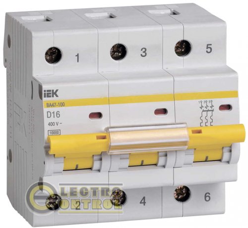 Автоматический выключатель ВА47-100 3Р 16А 10кА характеристика D MVA40-3-016-D УЕК