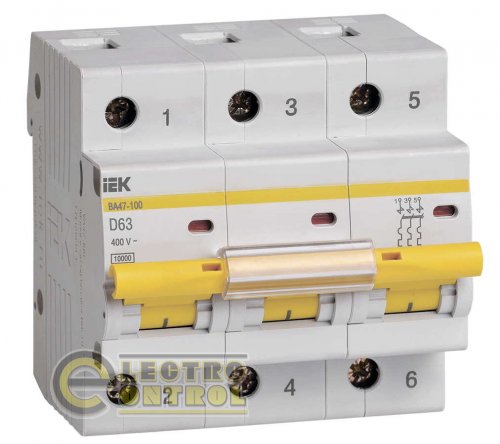 Автоматический выключатель ВА47-100 3Р 63А 10кА характеристика D MVA40-3-063-D УЕК