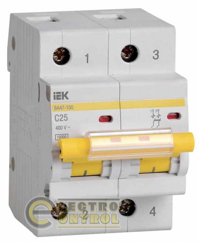 Автоматичний вимикач UEK (IEK) ВА47-100  2p 25А C 10 кА AC