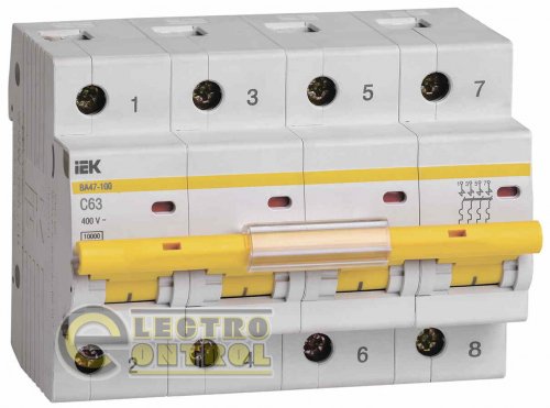 Автоматический выключатель ВА 47-100 4Р 63А 10 кА характеристика C MVA40-4-063-C УЕК