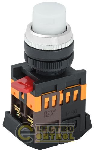Кнопка ABLFP-22 белый d22мм неон/240В 1з+1р