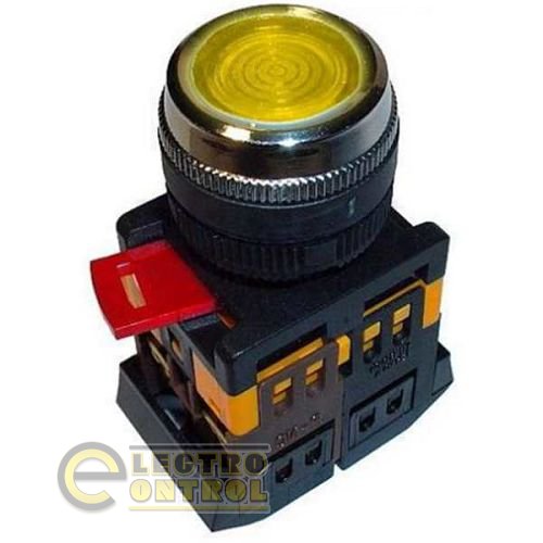 Кнопка ABLFS-22 желтый d22мм неон/240В 1з+1р