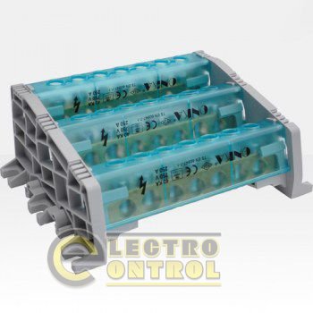 Трехполюсный клеммный блок 150А сечение провода 50-70мм2, (низкий тип), 2+20=22 отверстий