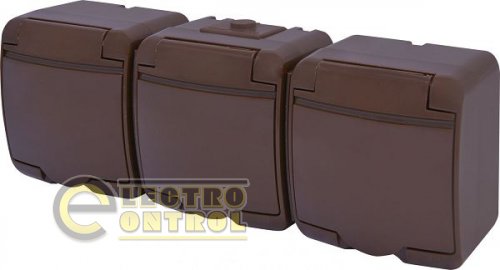 Розетка 3-я (Schuko) (коричнева кришка) (IP44) RHE-3s-KR 4668054