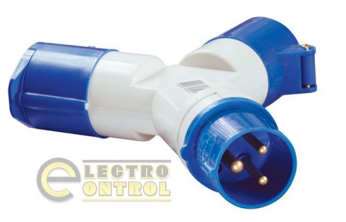 Адаптер двухлучевой TS1012 2Р+РЕ 16А 250В IP44 Адаптер двухлучевой TS1012 2Р+РЕ 16А 250В IP44