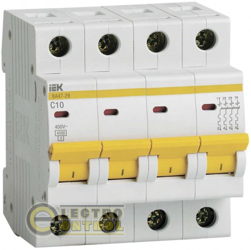Автоматический выключатель UEK (IEK) ВА47-29  4p 10А C 4,5 кА AC