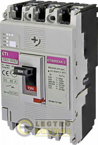Автоматический выключатель EB2S 160/3LF 80А 3P (16kA фиксированные настройки) 4671808