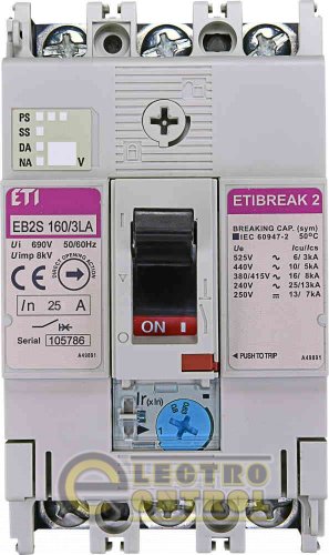 Автоматический выключатель EB2S 160/3LA 25А 3P (16kA регулируемый) 4671879 Автоматический выключатель EB2S 160/3LA 25А 3P (16kA регулируемый) 4671879