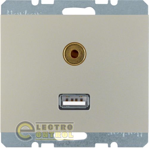 Розетка USB/3.5мм аудио, стальной лак, K.5