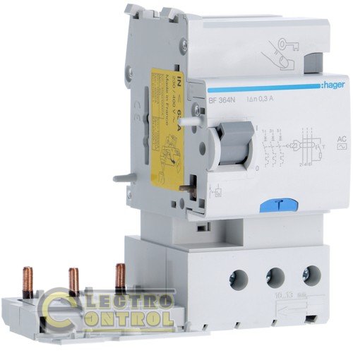BF364N Hager УЗО (Дифреле) 63А 3P 300mA Тип АС BF364N Hager УЗО (Дифреле) 63А 3P 300mA Тип АС