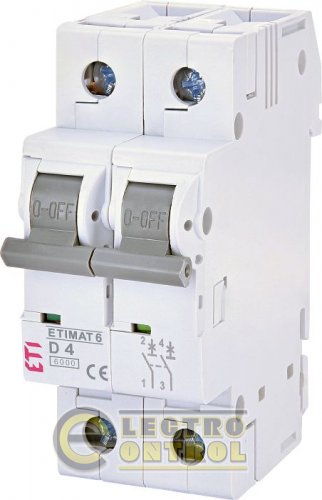 Автоматический выключатель ETI ETIMAT 6 2p D 4А AC 2163510 Автоматический выключатель ETI ETIMAT 6 2p D 4А AC 2163510