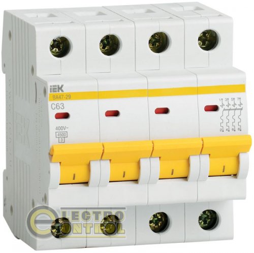 Автоматический выключатель UEK (IEK) ВА47-29  4p 6А D 4,5 кА AC