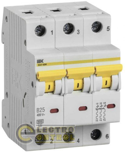 Автоматический выключатель UEK (IEK) ВА47-60  3p 25А B 6 кА AC