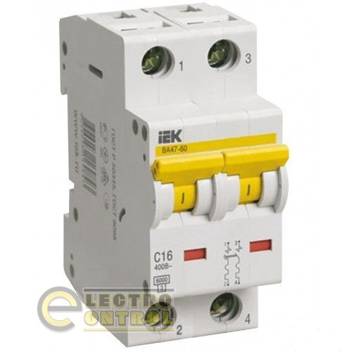 Автоматичний вимикач UEK (IEK) ВА47-60  2p 2А C 6 кА AC