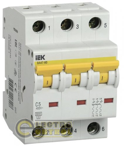 Автоматичний вимикач UEK (IEK) ВА47-60  3p 5А C 6 кА AC