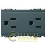 Розетка штепсельная 2П+Е 127 В~ две 15 A, мериканский и саудовский - 3 модуля, серый Розетка штепсельная 2П+Е 127 В~ две 15 A, мериканский и саудовский - 3 модуля, серый