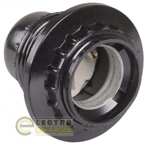 Пкб27-04-К11 Патрон карболитовый с кольцом, Е27, черный (50 шт), стикер на изделии Пкб27-04-К11 Патрон карболитовый с кольцом, Е27, черный (50 шт), стикер на изделии