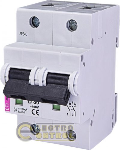 Автоматический выключатель ETI ETIMAT 10 2p D 80А AC 2153731