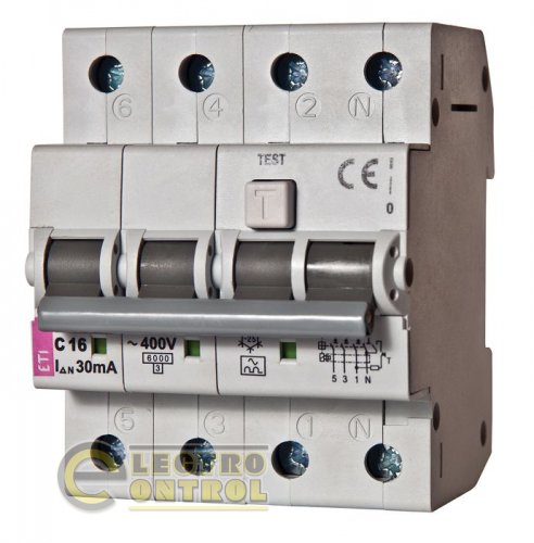Дифференциальный автоматический выключатель KZS-4M 3p+N B 16/0,03 тип A (6kA) 2174904
