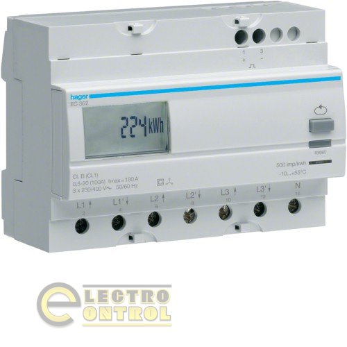 Счетчик электроэнергии трехфазный HAGER EC362 100А, 7м