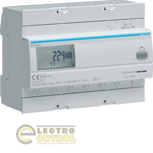 Счетчик электроэнергии трехфазный HAGER EC364M MID 100А, 7м
