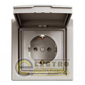 Розетка із заземленням, зі шторками, із кришкою 16A IP44, бронза