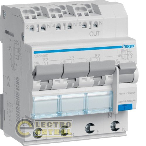 Дифференциальный автоматический выключатель 3x(1P+N) 6kA C-16A 30mA тип-А QuickConnect