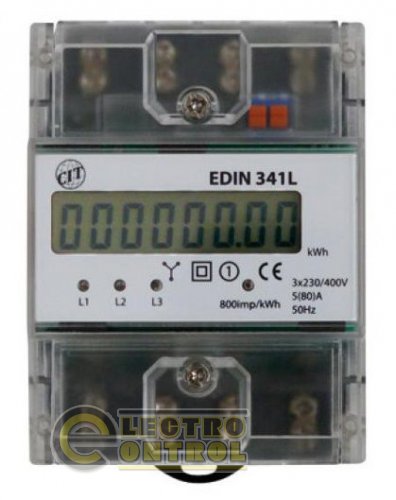 Счетчик электроэнергии трехфазный HRN 341L 1-тарифный, 5-80А, IP20, 4,5 модуля, с LCD дисплеем