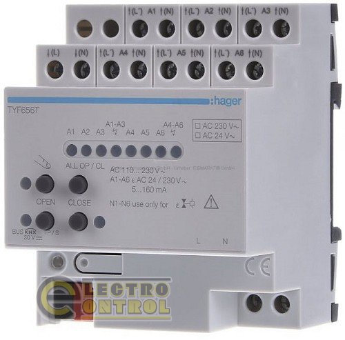 Исполнительное устройство для систем отоплением KNX, 6-канальный, Triac, 230В/24В