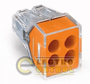 Клема Wago для распределительных коробок, на 4-проводника, прозрачная, оранжевый цвет