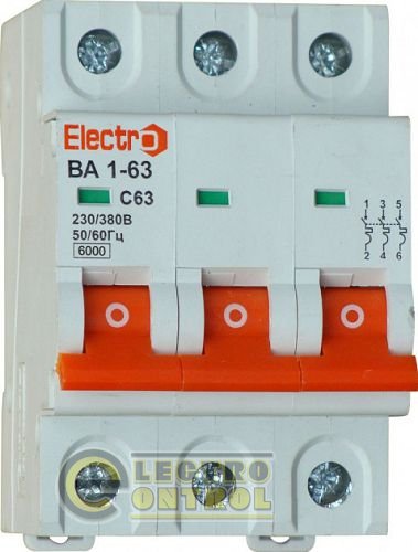 Автоматический выключатель ВА1-63 3 полюса 63A 6кА х-ка С