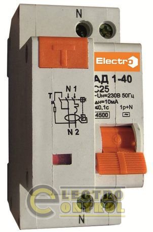 Дифференциальный автоматический выключатель  АД1-40  1 полюс+N  40А  30мА электронный