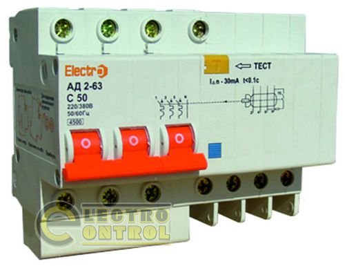 Дифференциальный автоматический выключатель  АД2-63  3 полюса+N  16А  30мА