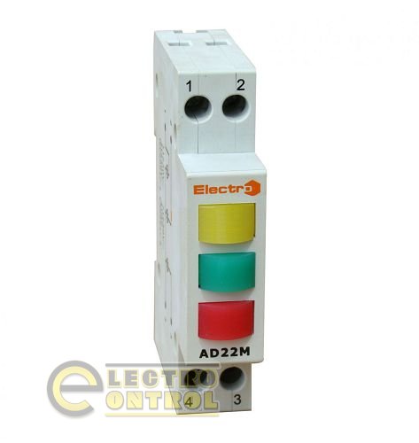Светосигнальный индикатор фаз  AD 22M  красный - зеленый - желтый  LED,  380В  на DIN-рейку