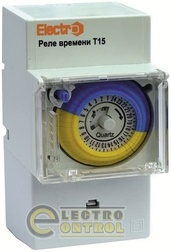 Таймер суточный Т15 механический 16А  230В  со сменным аккумулятором на DIN-рейку
