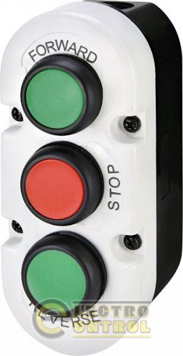 Кнопковий пост 3-модуль. ESE3-V6 ("FORWARD"/"STOP"/"REVERSE", зелений/червоний/зелений, корп. чорний^-чорний-сіро-чорний) 4771444