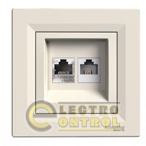Розетка телефонна+комп'ютерна RJ12+RJ45 Cat.5e UTP, неекр., кремовий