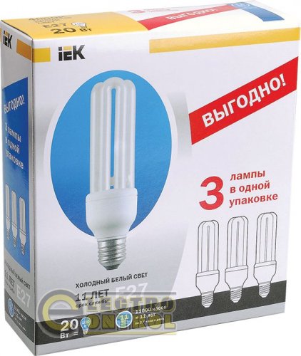 Лампа КЭЛ-3U Е27 25Вт 4000К Т4 ПРОМОПАК 3 шт