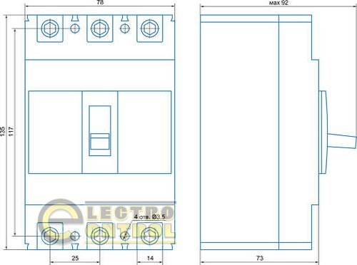 Автоматический выключатель ВА77-1-63      3 полюса    25А  Icu 15кА   380В