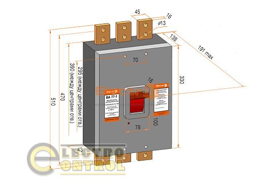 Автоматический выключатель ВА77-1-1600 3 полюса  1600А  Icu 65кА  с электроприводом + дополнительный контакт