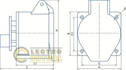 Розетка РС -335  3 полюса + PE+N  63А 400В  IP54