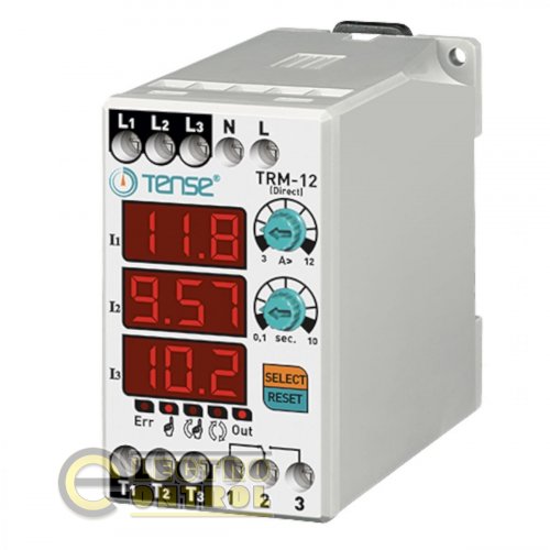 Реле контроля ограничения тока нагрузки 3-х фазное с таймером, диапазон 3-12A