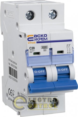 Модульный автоматический выключатель Аско-Укрем A0010210065 UTrust 2р 16А С 6kА