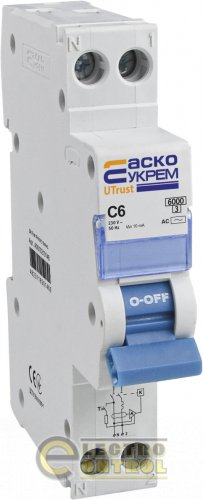 Пристрій захисного відключення з захистом від надструмів UTrust 1P+N (18 mm)  6А 10mА  AC