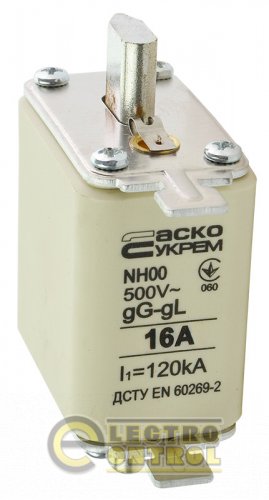 Запобіжник Аско-Укрем A0050010008 ножовий з плавкою вставкою NH00 16A gG