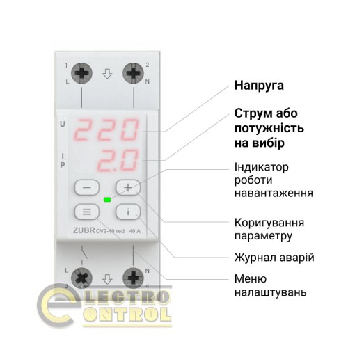 Реле напряжения с контролем тока ZUBR CV2-50 red