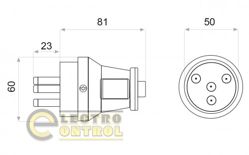 Вилка каучукова 3Р+РЕ 25А IP44