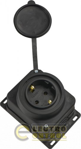Розетка каучукова з захисною кришкою зовнішньої установки 2Р+PE 16А IP44