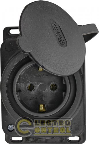 Розетка каучукова з захисною кришкою зовнішньої установки 2Р+PE 16А IP44