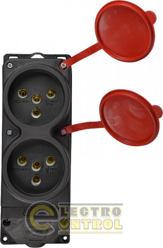 Колодка каучукова 3Р+РЕ з захисними кришками двомісна (2×25А) IP44